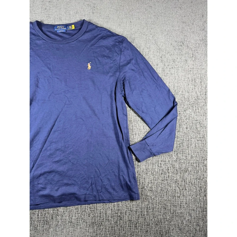 Polo Ralph Lauren Mens Long Sleeve T-Shirt Navy Blue Classic Fit Pony Logo M